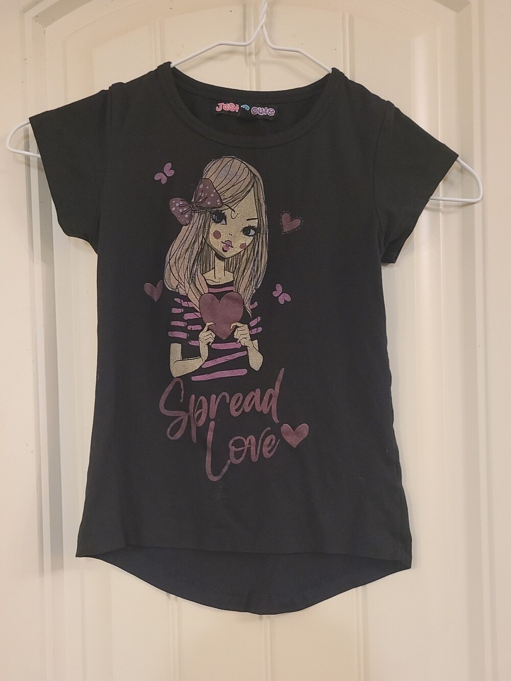 2 Cute Black Tee with Pink-Purple Girl Graphic